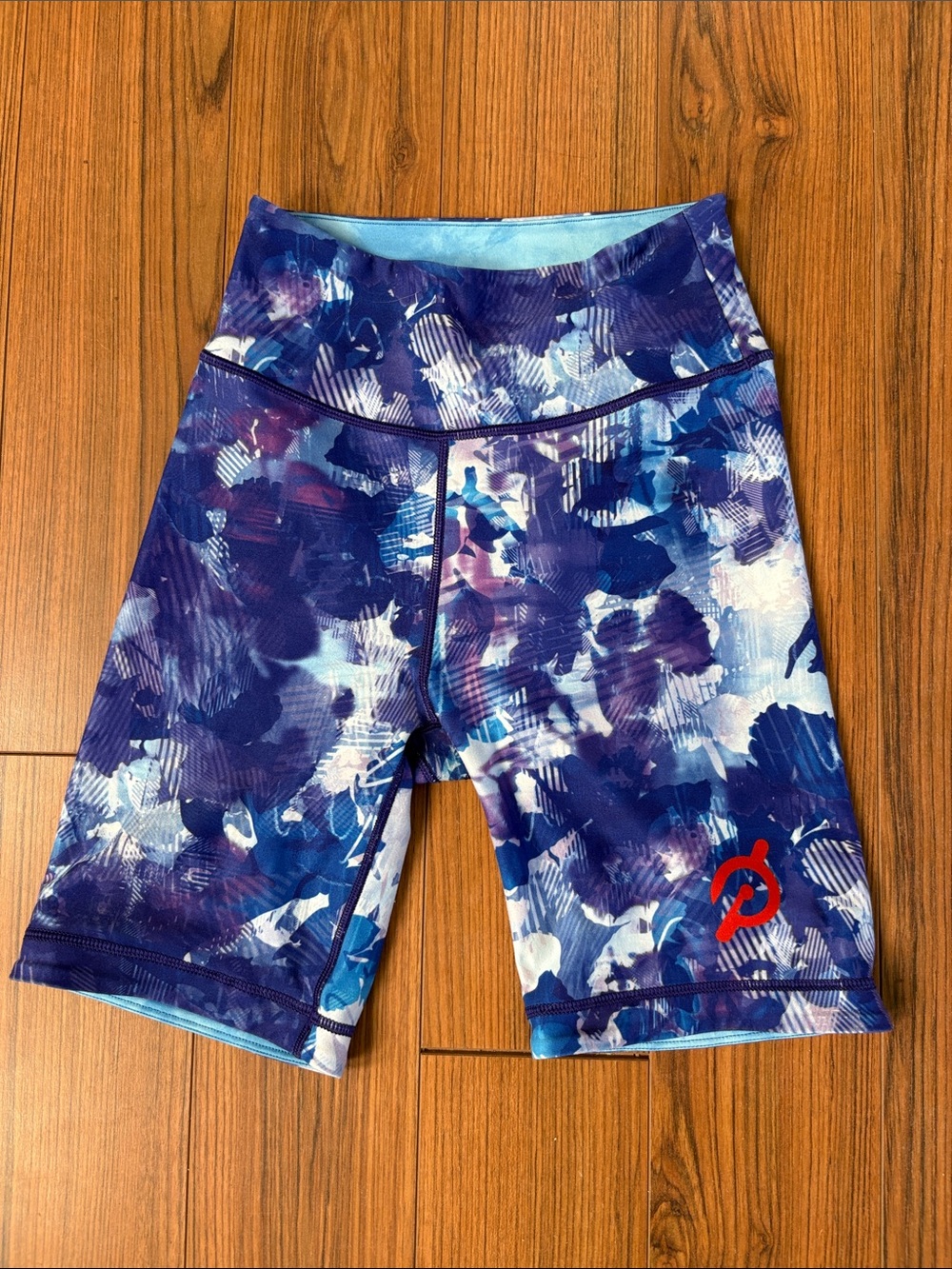 Peloton Purple Blue Floral-Print Bike Shorts